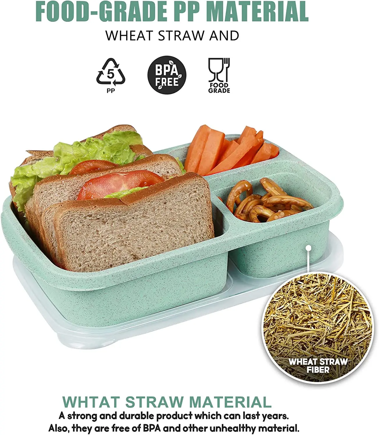 Disposable Plastic Bento Lunch Box For Microwavable PP With 3