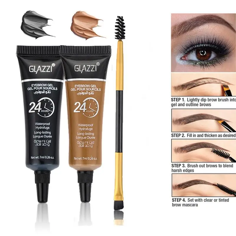 

Sdattor Double Color Liquid Eyebrow Gel Set Professional Makeup Eyebrow Enhancers Black Brown Dyed Brow Cream with Brush Cosmeti