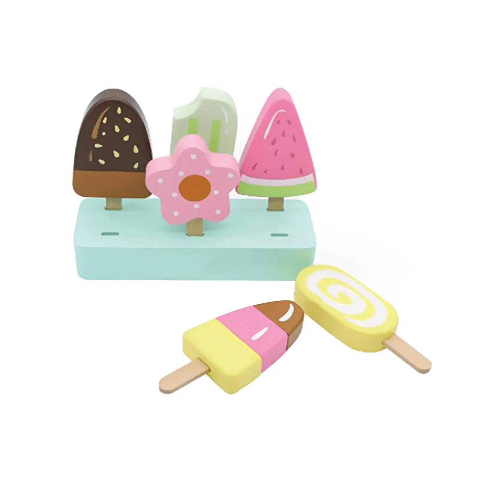 Ice Cream Toy Set Wooden Toy Education Toys with Wooden Popsicle Pretend Toy for Preschool Girls Boys Children Birthday Gifts