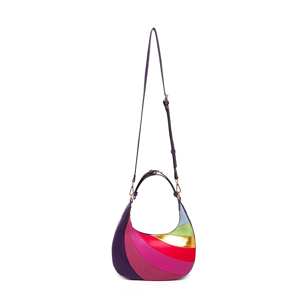 

Spliced Handbag Cross Body Bag Rainbow Metallic Multi Colorful Stitching Purse Luxury Brand Casual Tote Shoulder Bag