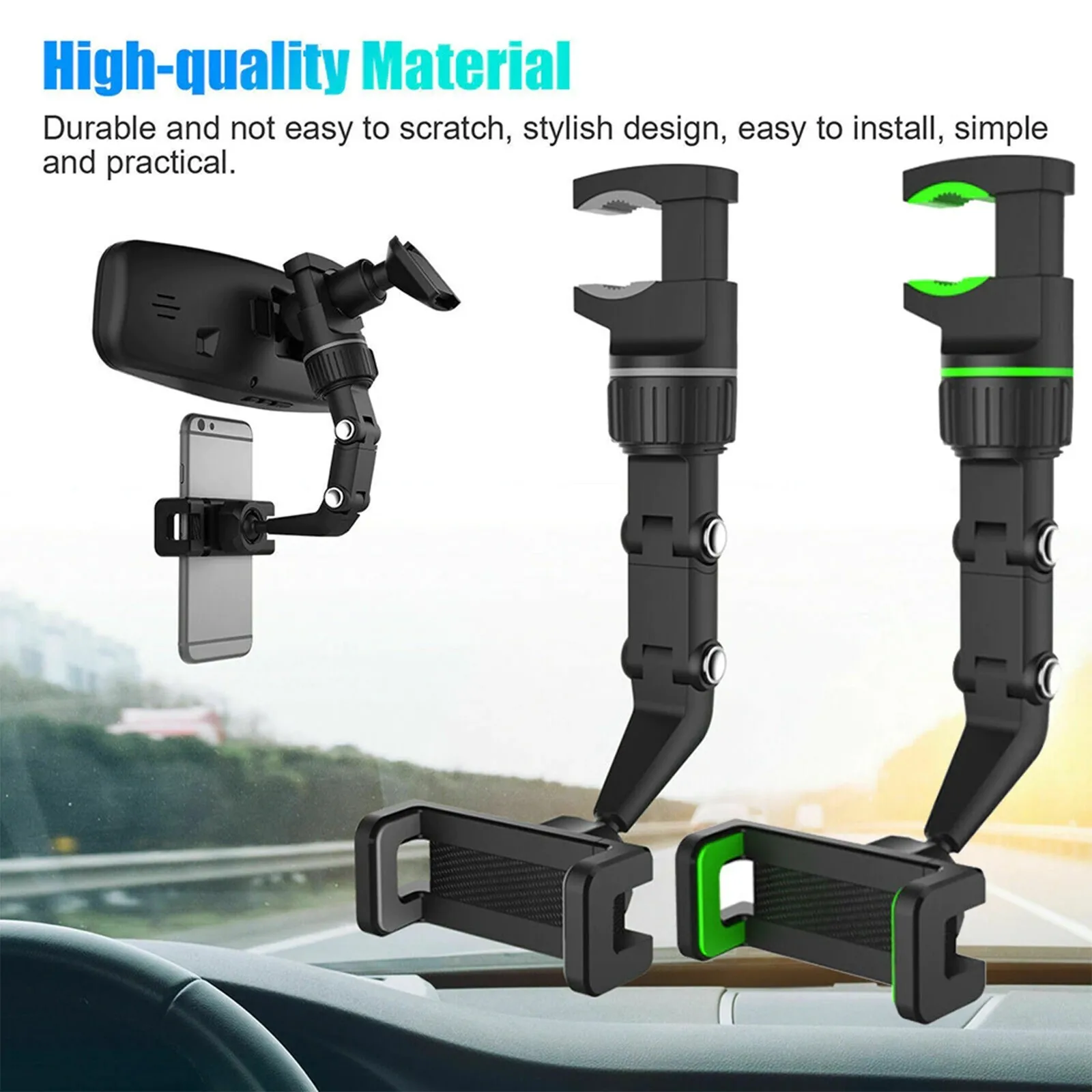 2Pcs Adjustable Rearview Mirror Phone Holder Multi function Adjustable
