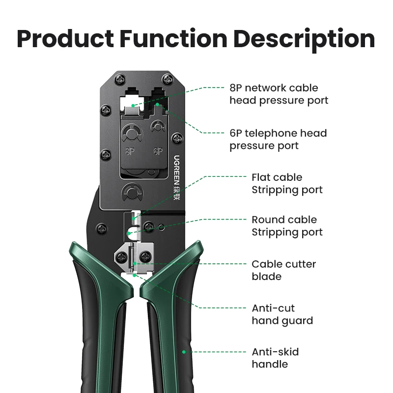 UGREEN RJ45 Crimper Tools RJ45 Crimping Pliers for CAT6/7 Ethernet Lan Cable Network Cutter Stripper Plier Multi-function Tools