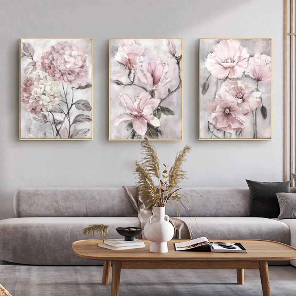 

Modern Watercolor Pink Flowers Poster Wall Art Canvas Painting Room Decoration Nordic Prints Wall Pictures For Living Home Decor