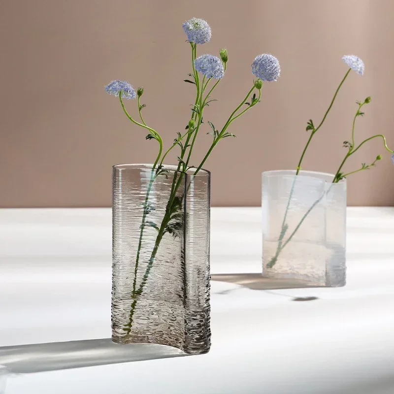 

household transparent water ripple glass vase household light luxury soft decoration dining table hydroponic flower