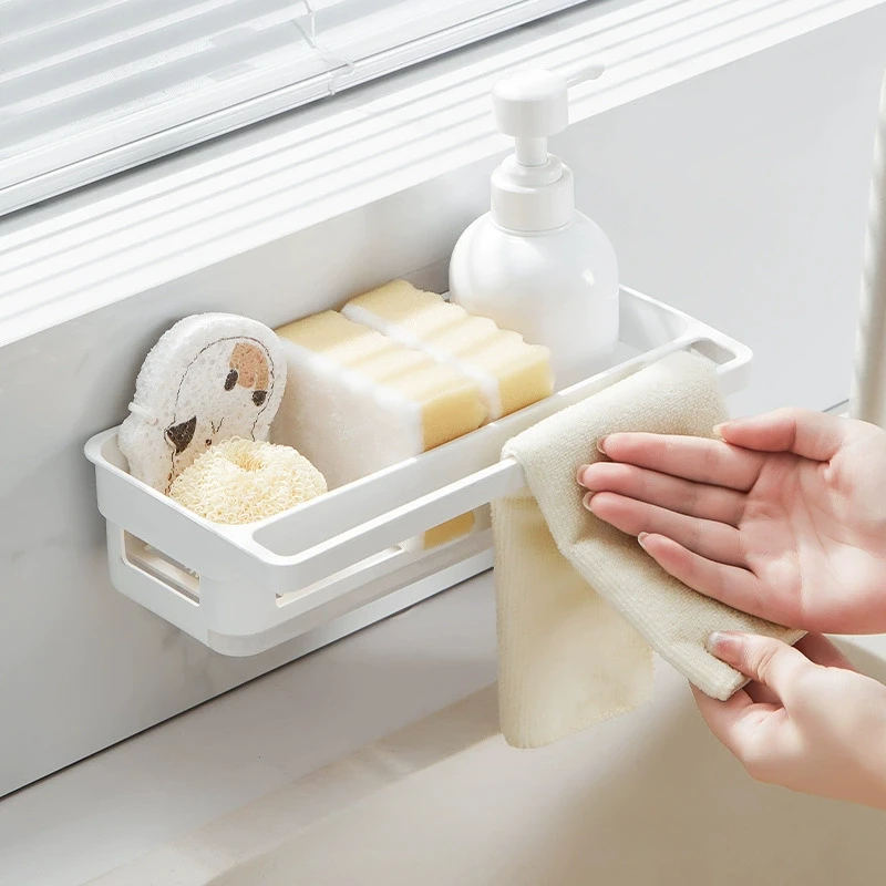 1/2/4PCS Rag Rack Kitchen Shelf No-punch Sponge Towel Draining Rack Household Sink Wall Hanging Multifunctional Draining Basket
