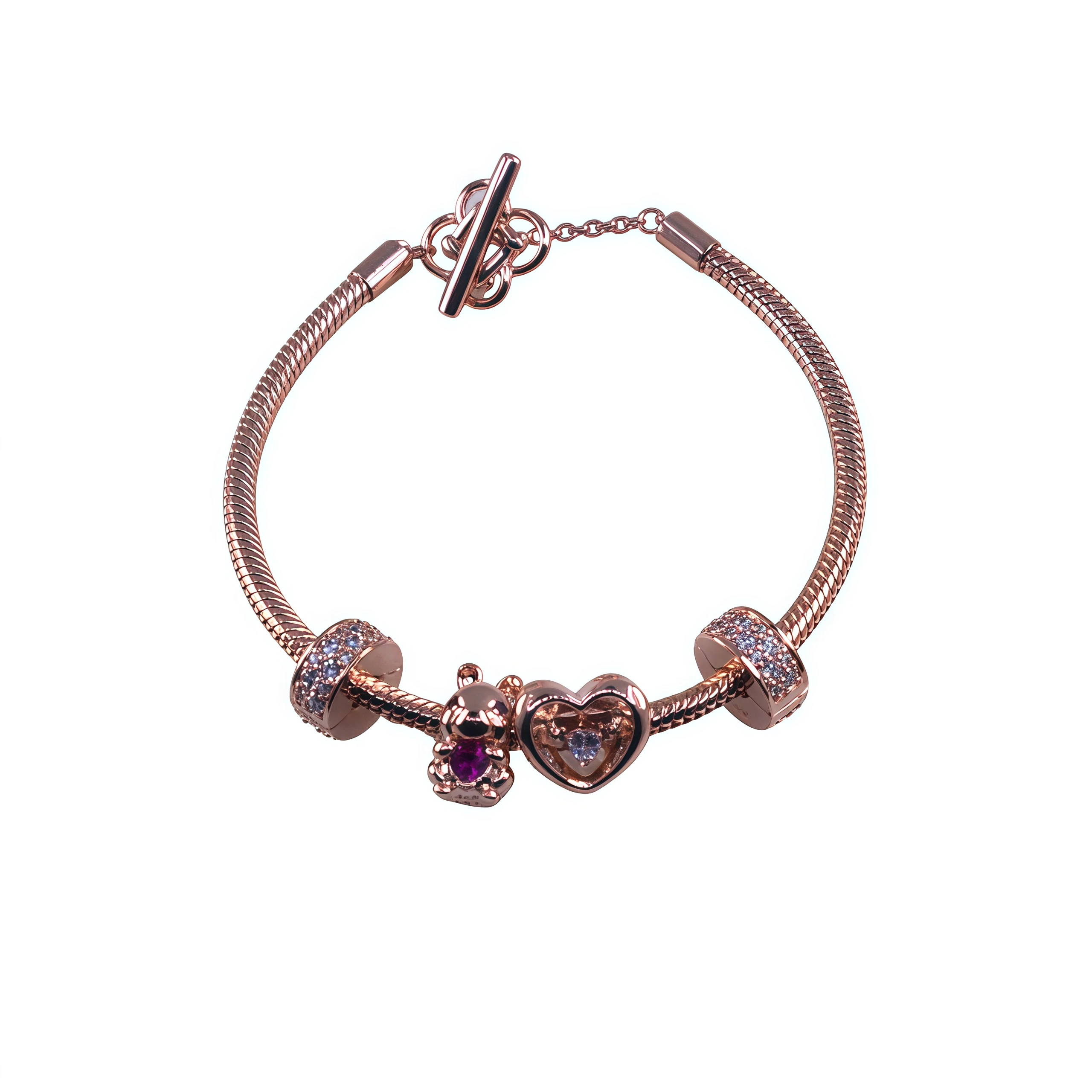 2025 כסף סטרלינג 925 מקורי צמידי יד לנשים תכשיטי יוקרה מתאימים לתכשיטי פנדורה מתנת יום האהבה DIY זהב ורוד