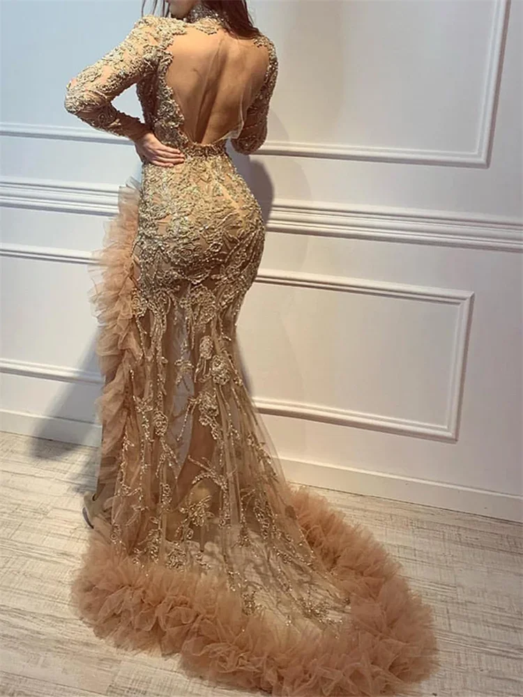 

Long Sleeve Wedding Dresses for Women 2023 Fashion Sexy Split Trumpet Mermaid Dress Elegant Backless Evening Dresses