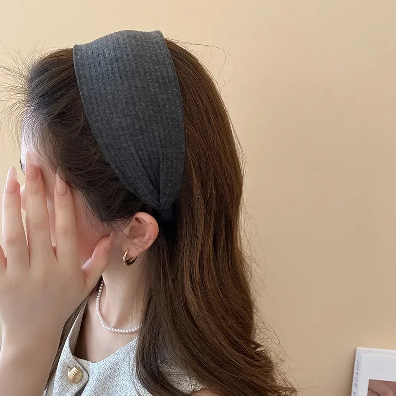 Neue Vintage Stricken Tuch Stirnbänder für Frauen Einfarbig Breiten Streifen Haarband Hohe Schädel Top Rutschfeste Elegante Haar Zubehör – Detail 17