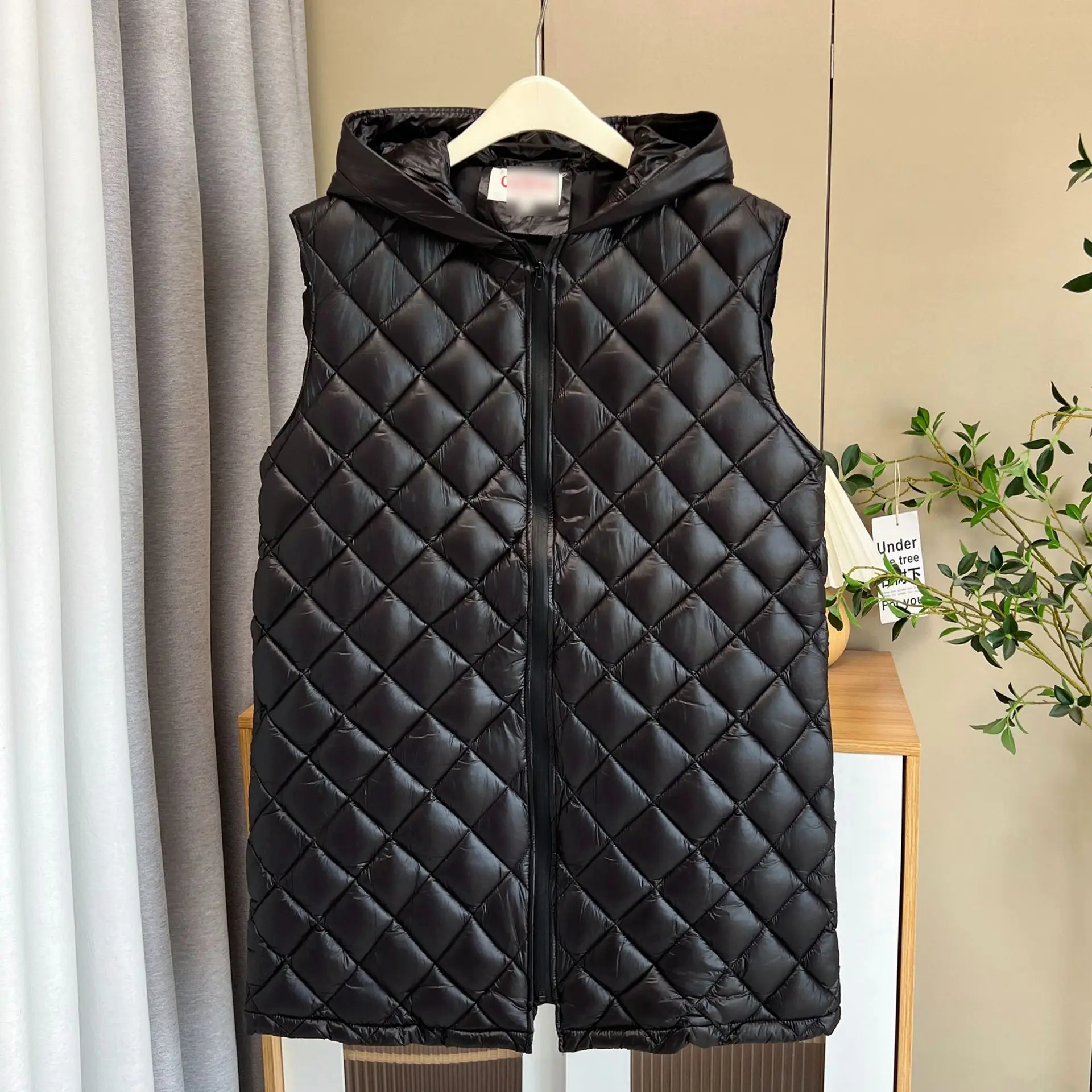 XXXXXL Fashion Plus Size Women's Parkas 2025 Autumn/Winter New Warm Mid Length Hooded Padded Vest Sleeveless Waistcoat 6878