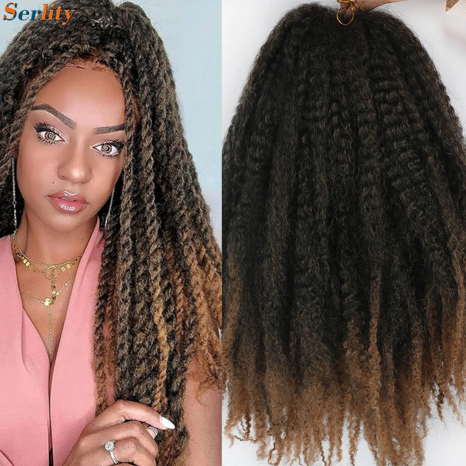 Marley Twist Braiding Hair Pre Stretched 1- 6 Packs Ombre Afro Kinky Curly Crochet Hair for Faux Locs Jumbo Marley Twists Hair 4