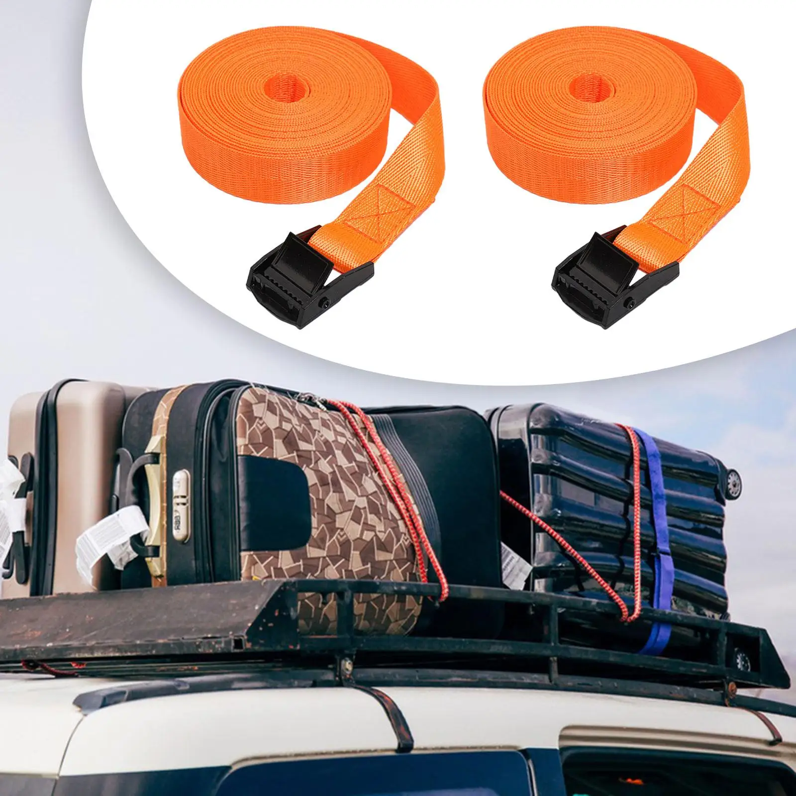 5x 2x Tie Down Straps, Lashing Straps Luggage Straps Premium Cam Buckle Tie Down Straps Car Roof Rack Belts for Car Roof Rack