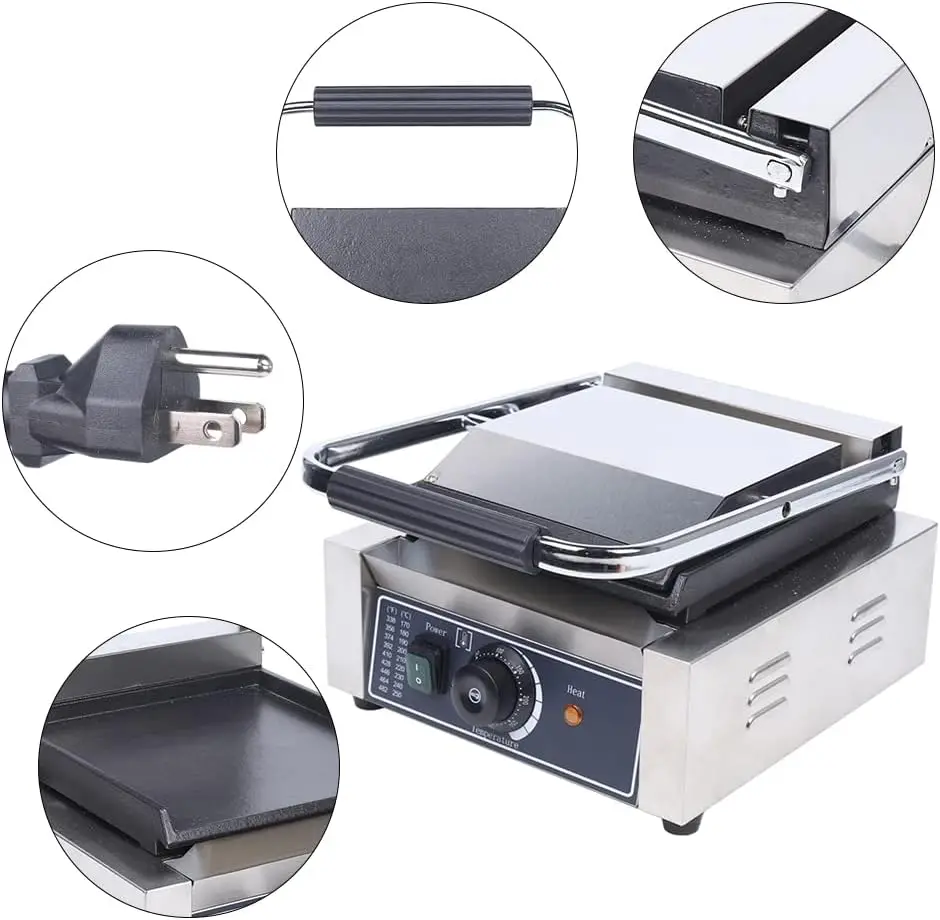 Electric Griddle, 1800W Single Flat Plates Electric Stainless Steel Sandwich Maker Smooth Flat Surface Sandwich Tempe 5