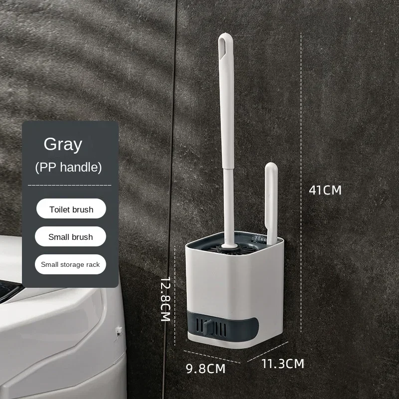 Toilet Brush Set Toilet Brush Holder Leakproof Wall Hanging Toilet Brush Set 2 Cleaning Brushes Silicone Toilet Brush with Holder For Floor Bathroom Accessories