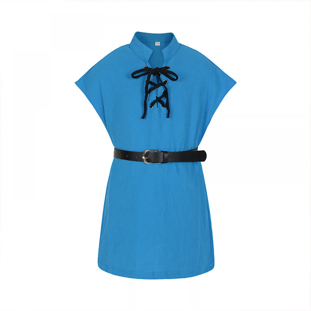 Boys Kids Medieval Punk Cosplay Shirt Vintage Renaissance Pirate Viking Knight Costume Nordic Tunic Bandage T-shirt No Belt