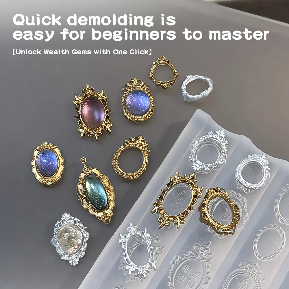1개 빈티지 보석 사진 프레임 네일 아트 몰드 3D 투명 실리콘 조각 템플릿 DIY 네일 디자인 및 매니큐어 장식