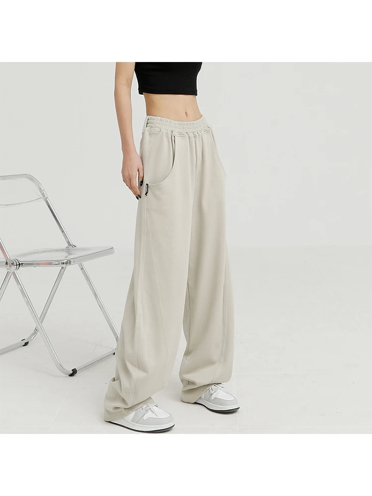 

2023 Streetwear High Waisted Trousers Women Sweatpants Y2K Baggy Solid Sports Elastic Waist Pants Joggers Wide Leg Oversized