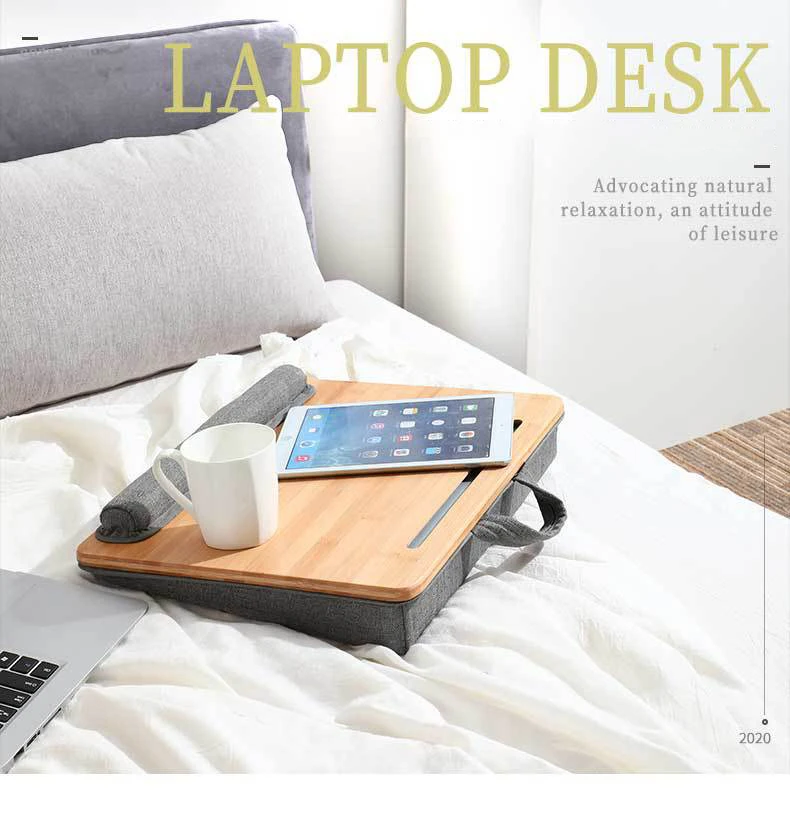 Description Picture 2 of itemBamboo Portable Mini Laptop Desk on Lap study table for bed Lazy Home Picnic Camping Car with Office Lunch Break Pillow