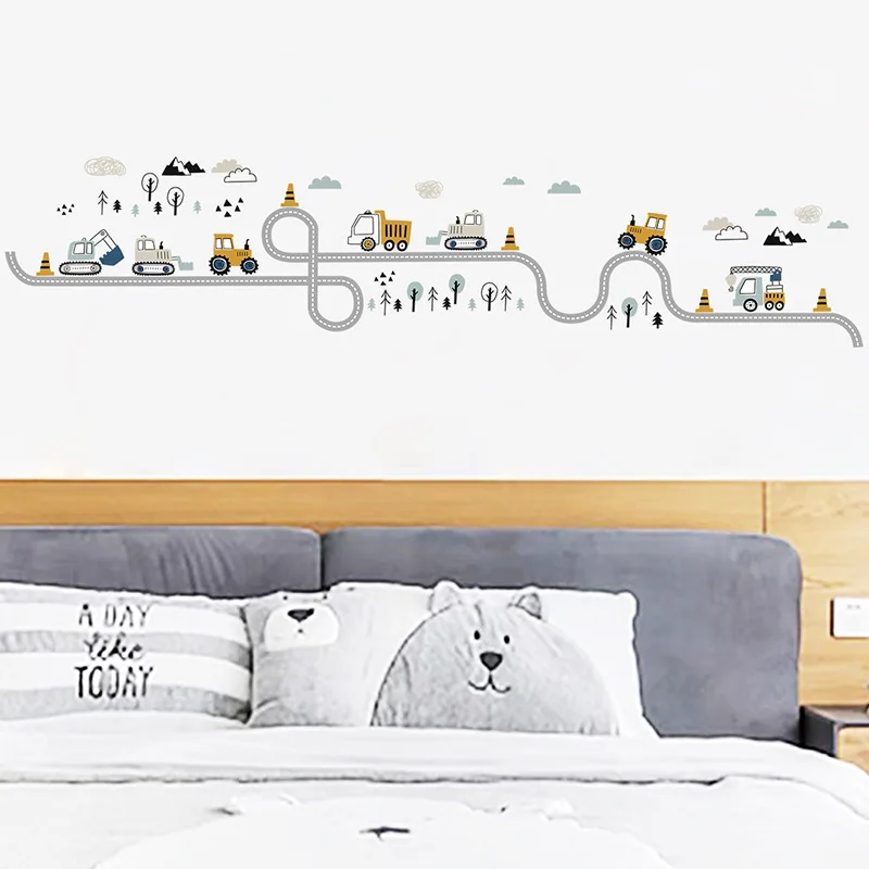 Cartoon Wall Stickers for Boys Room Decoration Traffic Track Cars Truck
