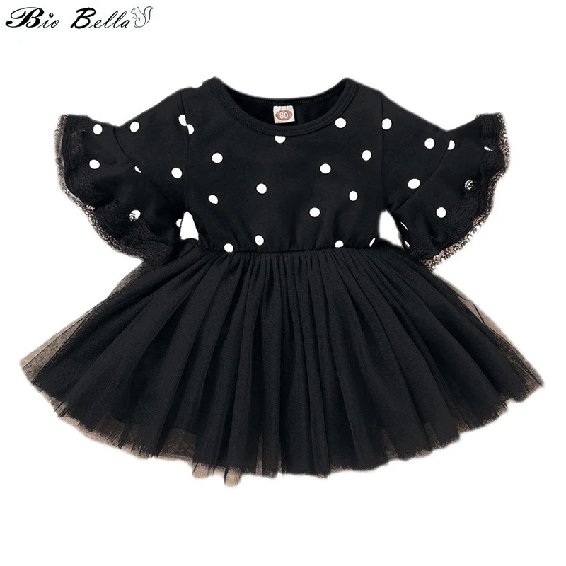 

1-5Y Little Girls Summer Princess Dress Half Sleeve Polka Dot Lace Knee-Length Girl Dresses Cotton Toddler Clothing