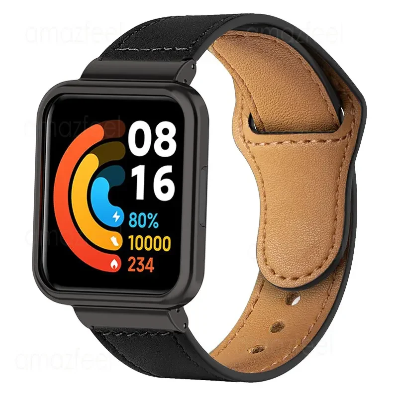 Premium Leather Watch Strap with Metal Case for Smart Watches - Elegant Bracelet & Protective Shell Cover