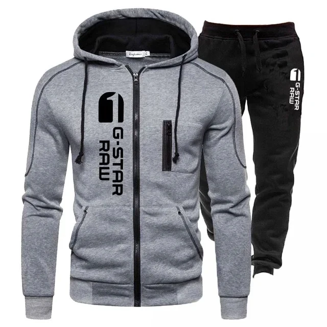 Men's printed zipper sportswear set, for autumn and winter, sports pants, plus brand, 2 pieces