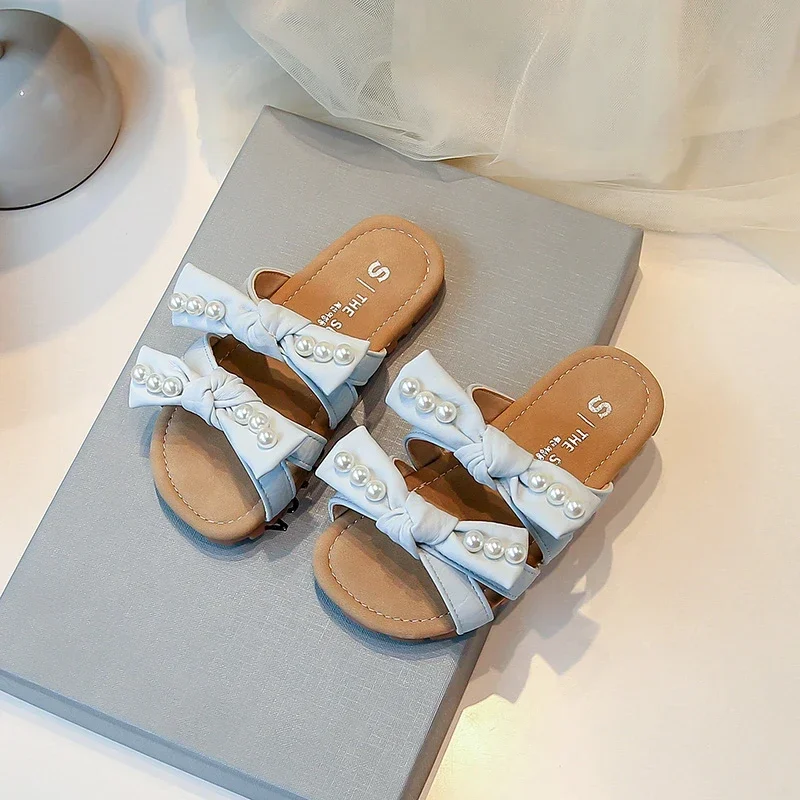 Soft Sole Kids Slippers Korean Style Bows Girls Casual Shoes