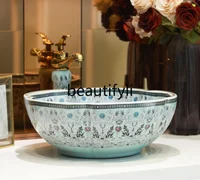 อ่างล้างหน้าเซรามิกรูปทรงกลีบดอกไม้ รุ่น B185 ดีไซน์สร้างสรรค์สไตล์เรโทร 2