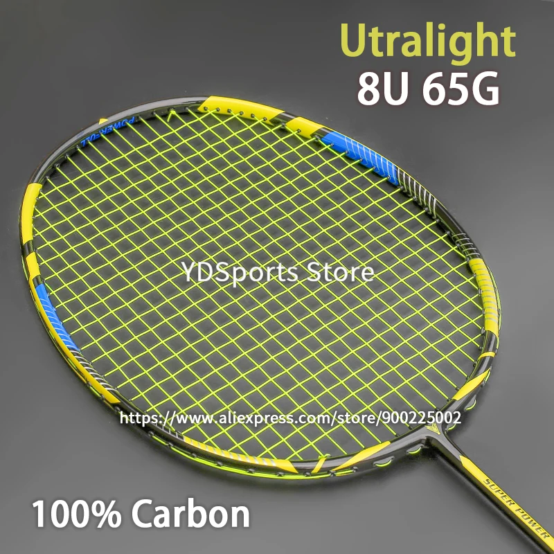 Professional Carbon Fiber 8U 65G Badminton Rackets Ultralight Strung Bag Speed Force Raket String Racquet High Tension 22-30LBS