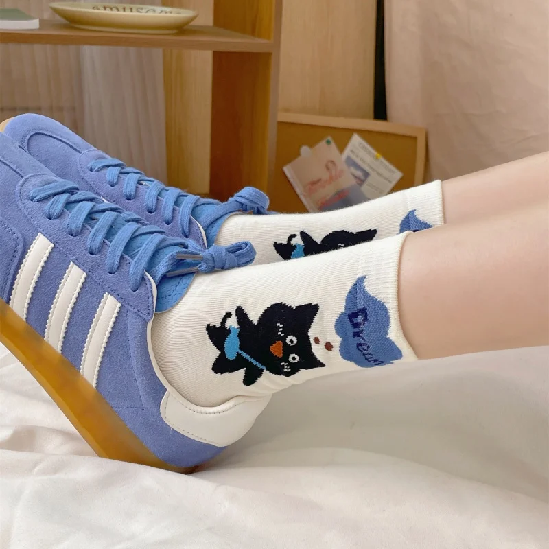 Dreamlikelin 1/4 Paar modische Frühlings- und Sommer-Damensocken mit Cartoon-Katzen-Print, lässige Mädchen-Mittelsocken – Detail 17