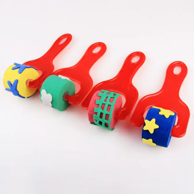 4pcs Kids Drawing Toys Set DIY Sponge Painting Roller Brush Stencil Sponge Brush Learning Educational Toys for Children Craft 1