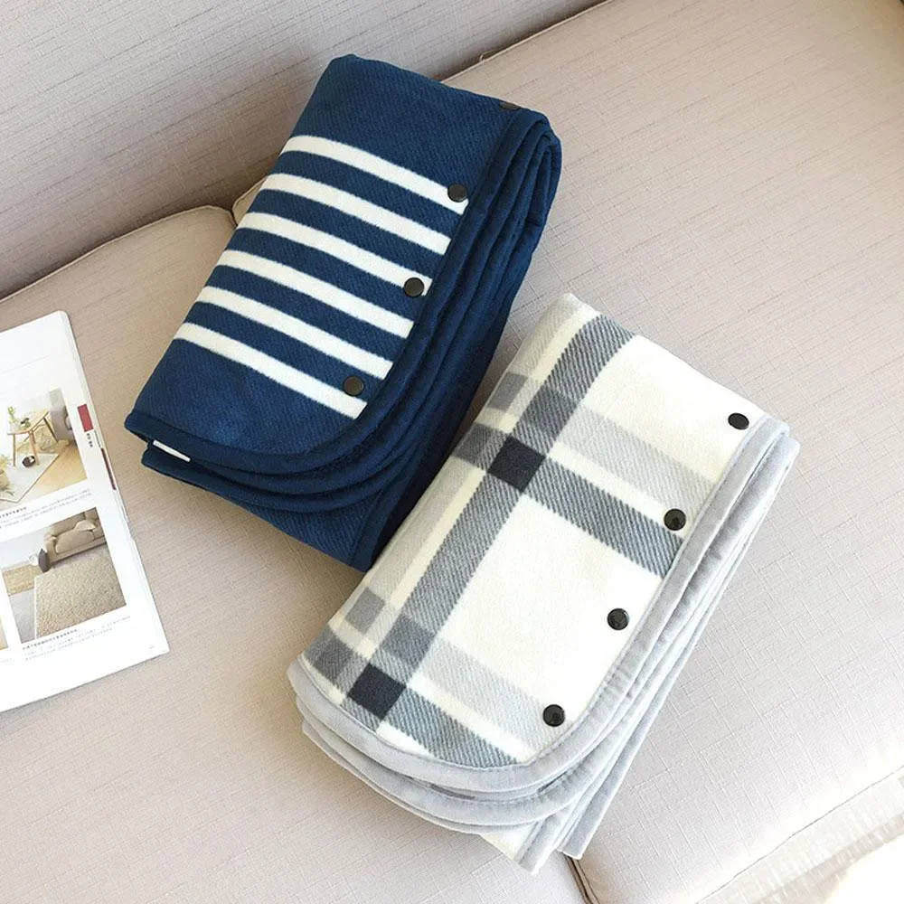 Fleece Wearable Blanket, Plaid Lap Blanket Comfy Poncho Throw with Button Plaid Throw Cushion for Bed Sofa Office - 5