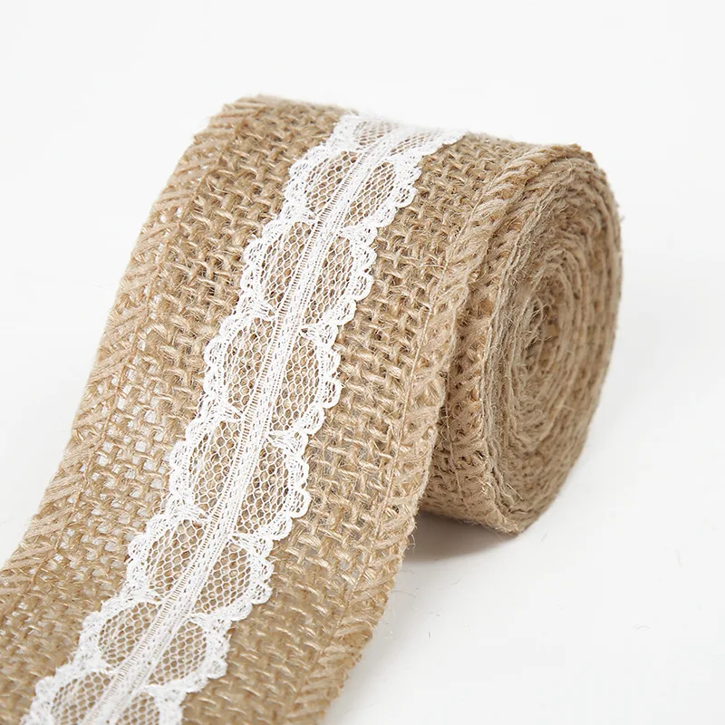 2 Yards nastro di pizzo di iuta juta juta rustica Chic torta nuziale natale Vintage Craft Trim  15