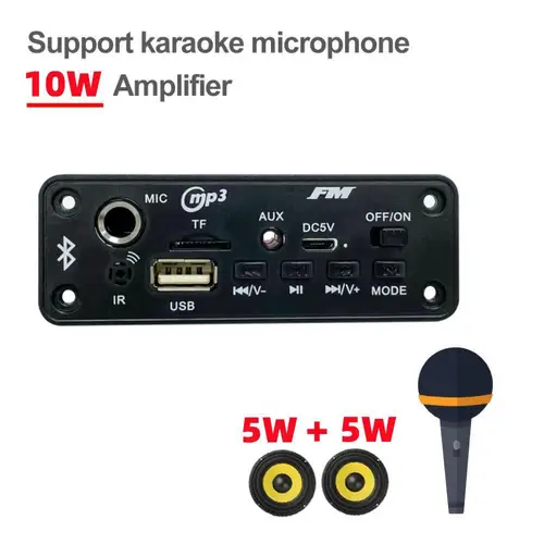 블루투스 앰프 MP3 디코더 보드 마이크, 자동차 Mp3 플레이어, USB 녹음 FM 라디오 AUX, 스피커용 핸즈프리 오디오 DIY, 10W, 6W 3