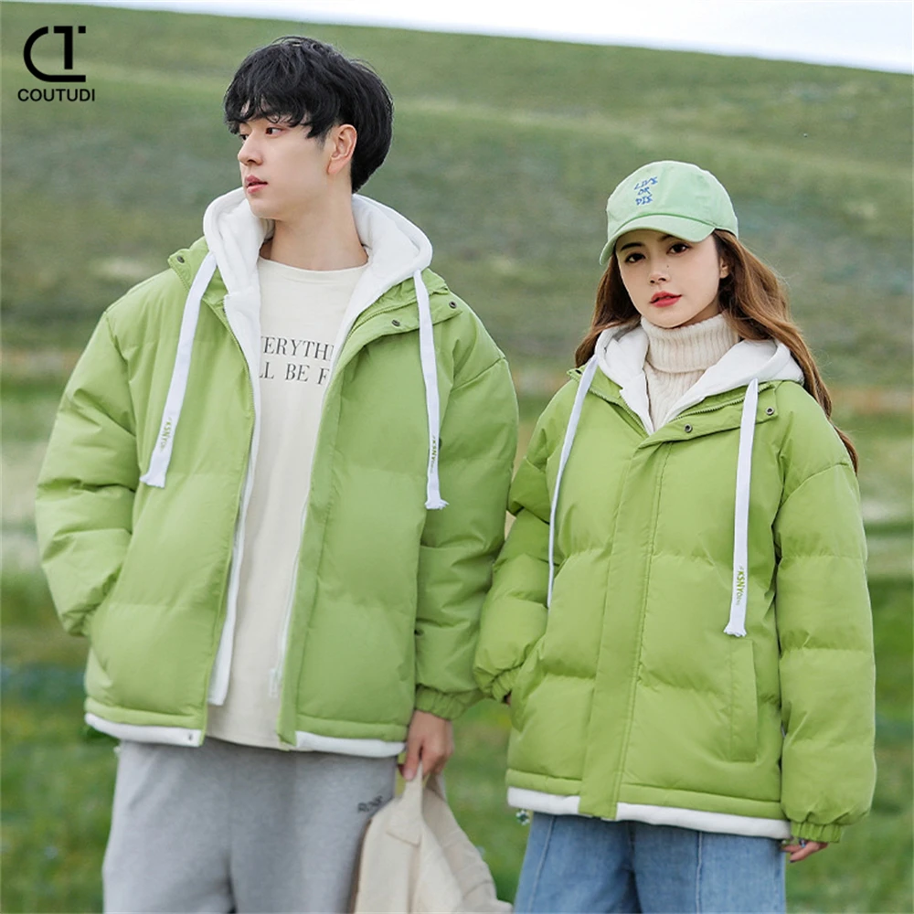 Couples Jacket for Men and Women, Warm Loose Cotton Coat, American-style Outwear, Fake Two Pieces, Bread Coat, Winter Parkas