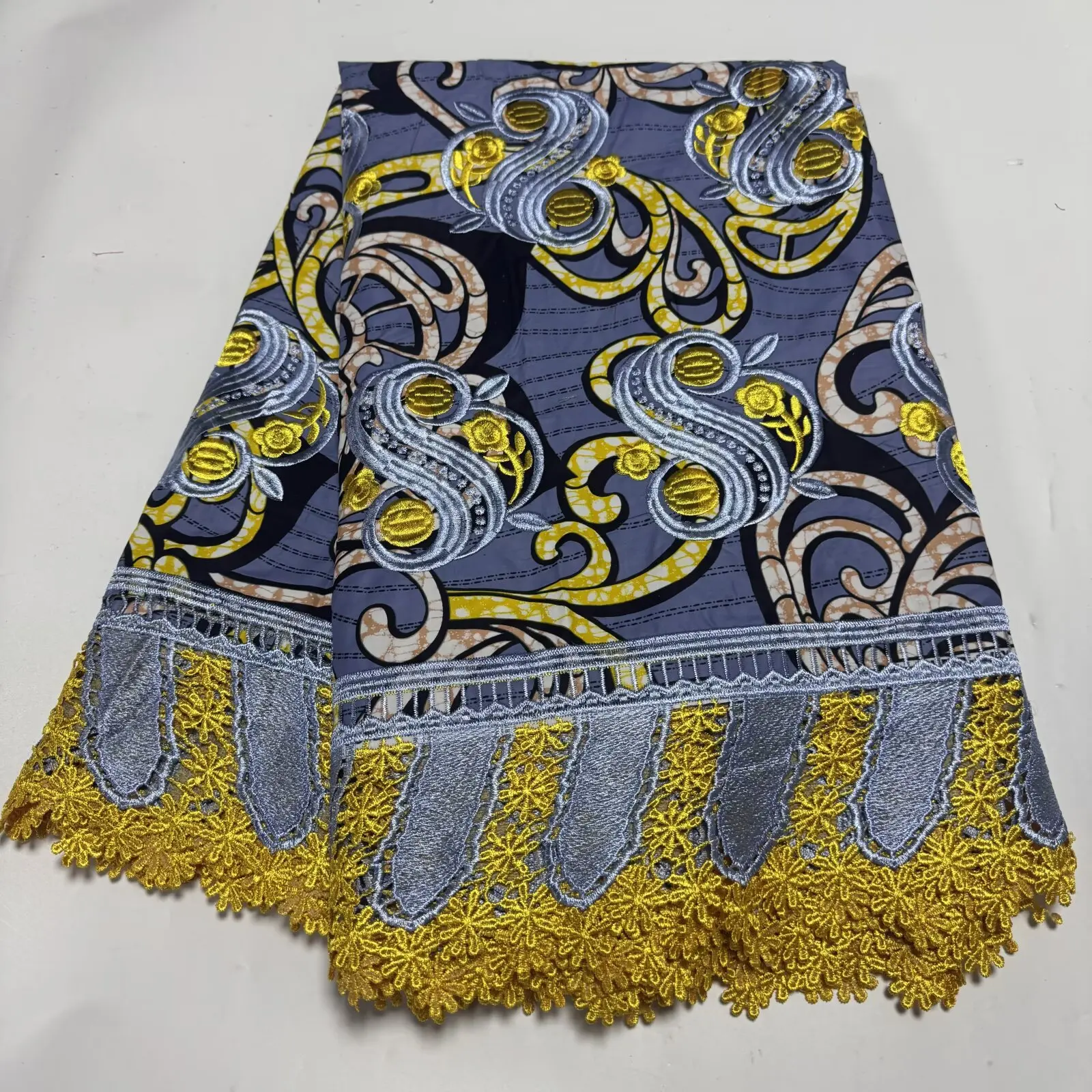 African Wax With Cord Lace, Cotton Wax Prints Luxury Ankara Fabric Guipure Embroidery Women Dress Loincloth 6 Yards 6