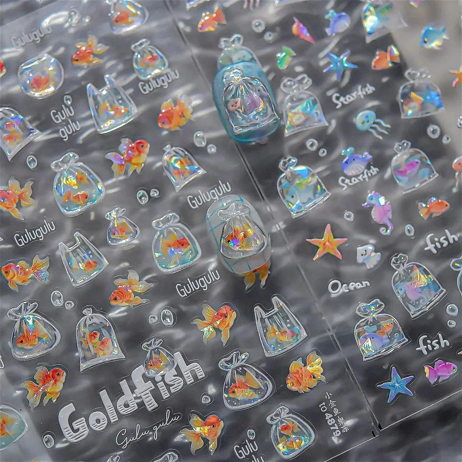 Sea Wave Jellyfish Starfish Conch Shell Dolphin Pearl Summer Beach Goldfish Water Bubble Mermaid Koi INS Nail Art Stickers Decal