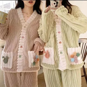 Thickened Warm Flannel Women Sleepwear Loungewear 1