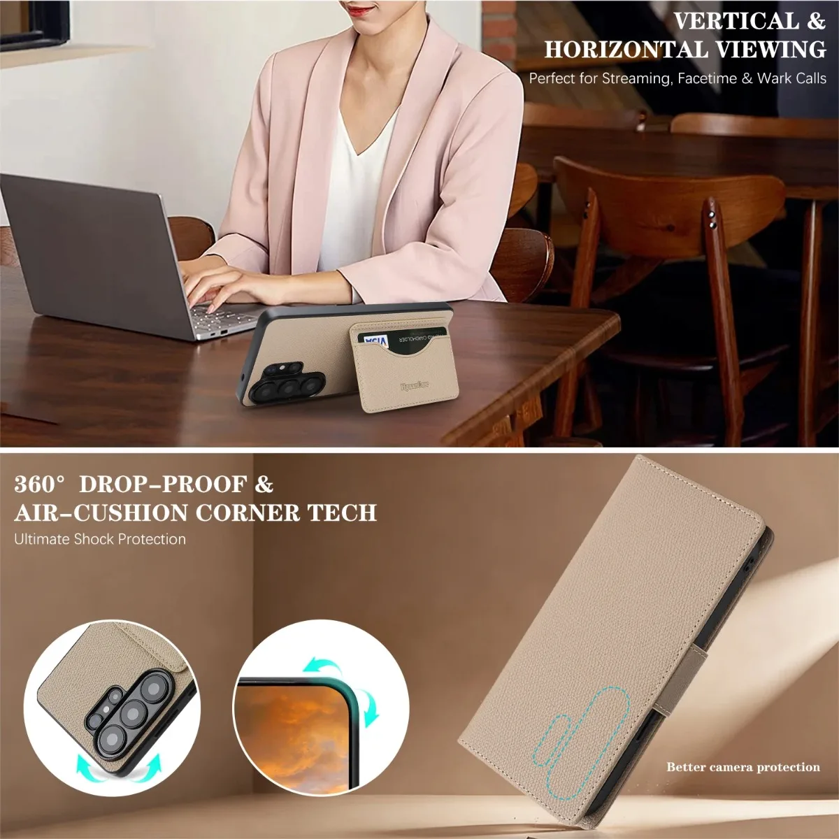 Detachable RFID Blocking Wallet Phone Case with Wrist Strap