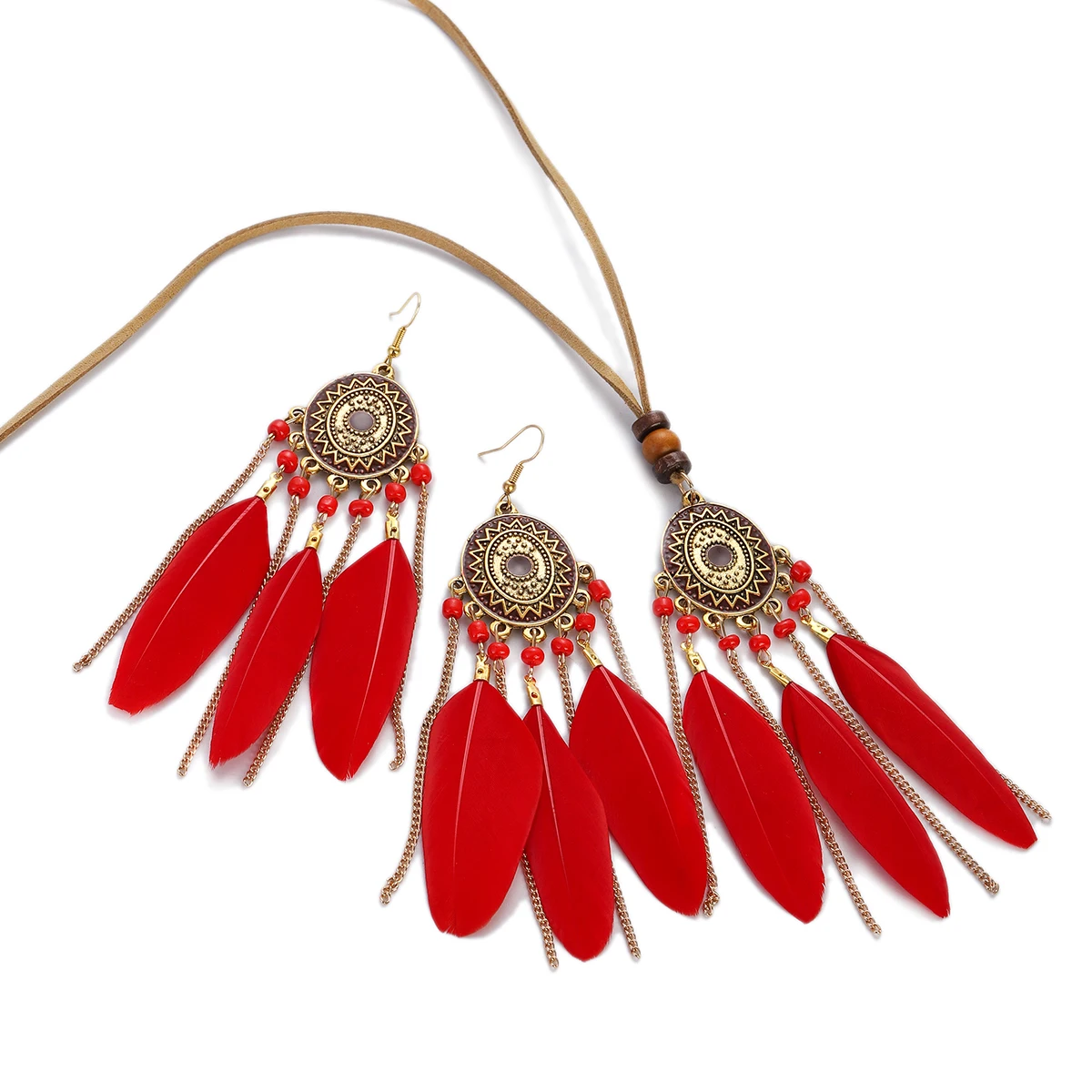 REYOK Set di Orecchini Collane Pium,Gioielli Orecchini con Piuma Orecchini in Piuma Bohemien Piuma Orecchini Vintage Piuma Boemia Collane Piuma Orecchini Orecchini con Bohémien per Donna Regalo