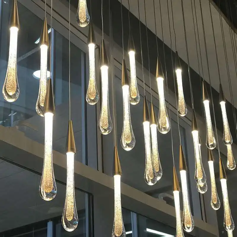 Crystal LED Pendant Lights for Bedroom Dining Room Bar Water Drop Chandelier Stair Lamp Interior Decoration Hanging Lamps