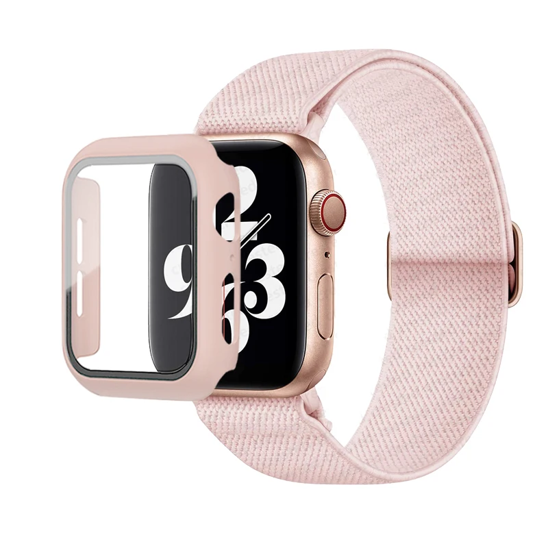 Elastic Nylon Loop Bracelet with Scrunchie Strap for Apple Watch with Case Combo