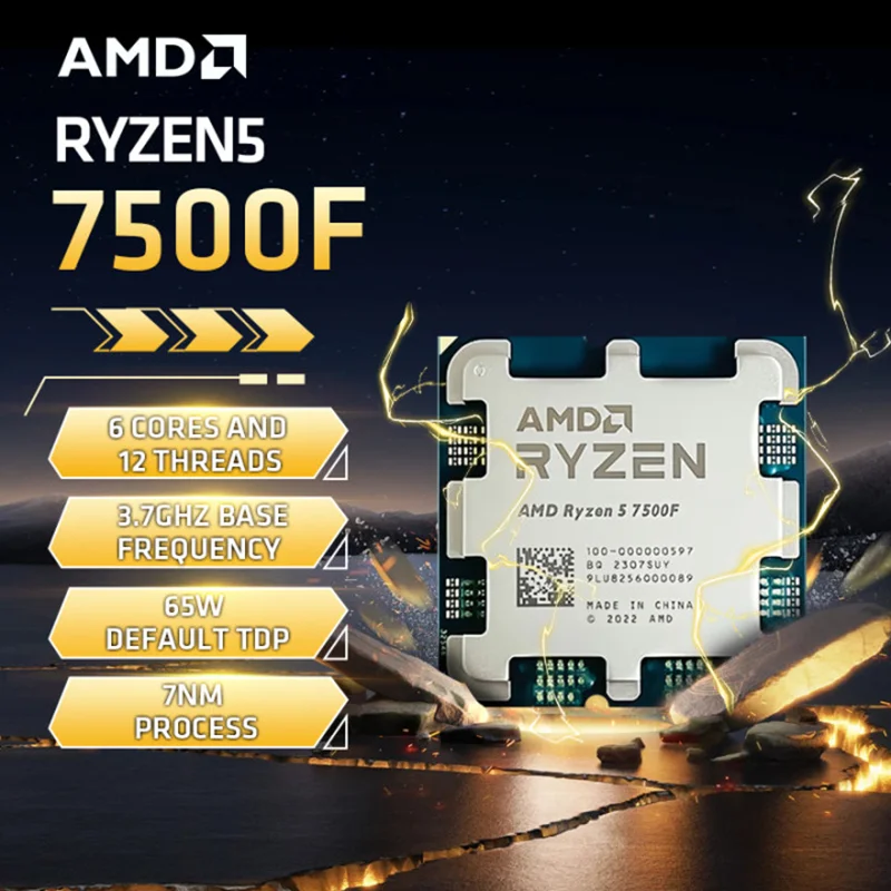 AMD Ryzen 5 7500F R5 7500F מעבד Ryzen 6 ליבות 12 תהליכים 65W 5nm סוקט AM5 מעבד לייזן מחשב גיימר שולחן