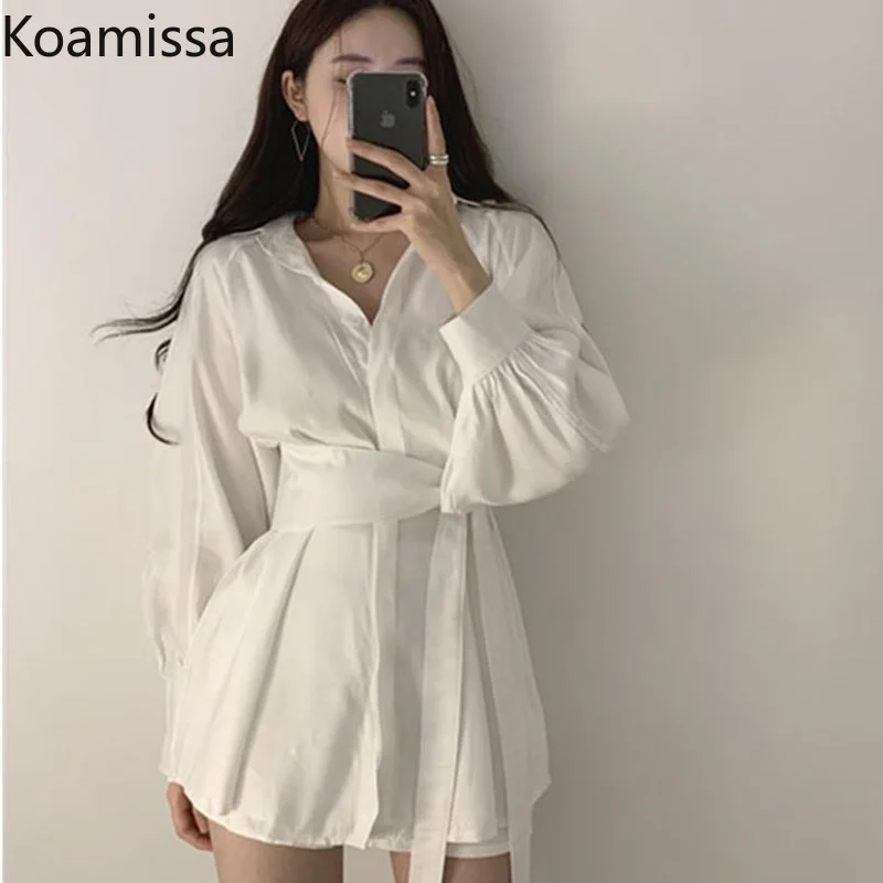 

Женский элегантный костюм Koamissa из двух предметов, однотонная длинная рубашка с длинным рукавом и высокой талией, костюм с поясом, весна-осень
