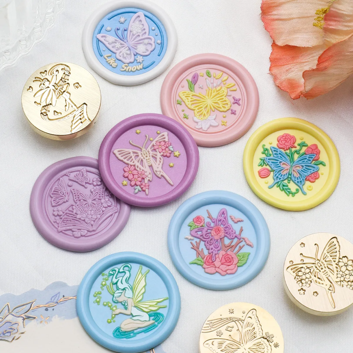 1pc 25mm 꽃 나비 왁스 인감 스탬프, 카드 봉투 결혼식 초대장 선물 포장 스..
