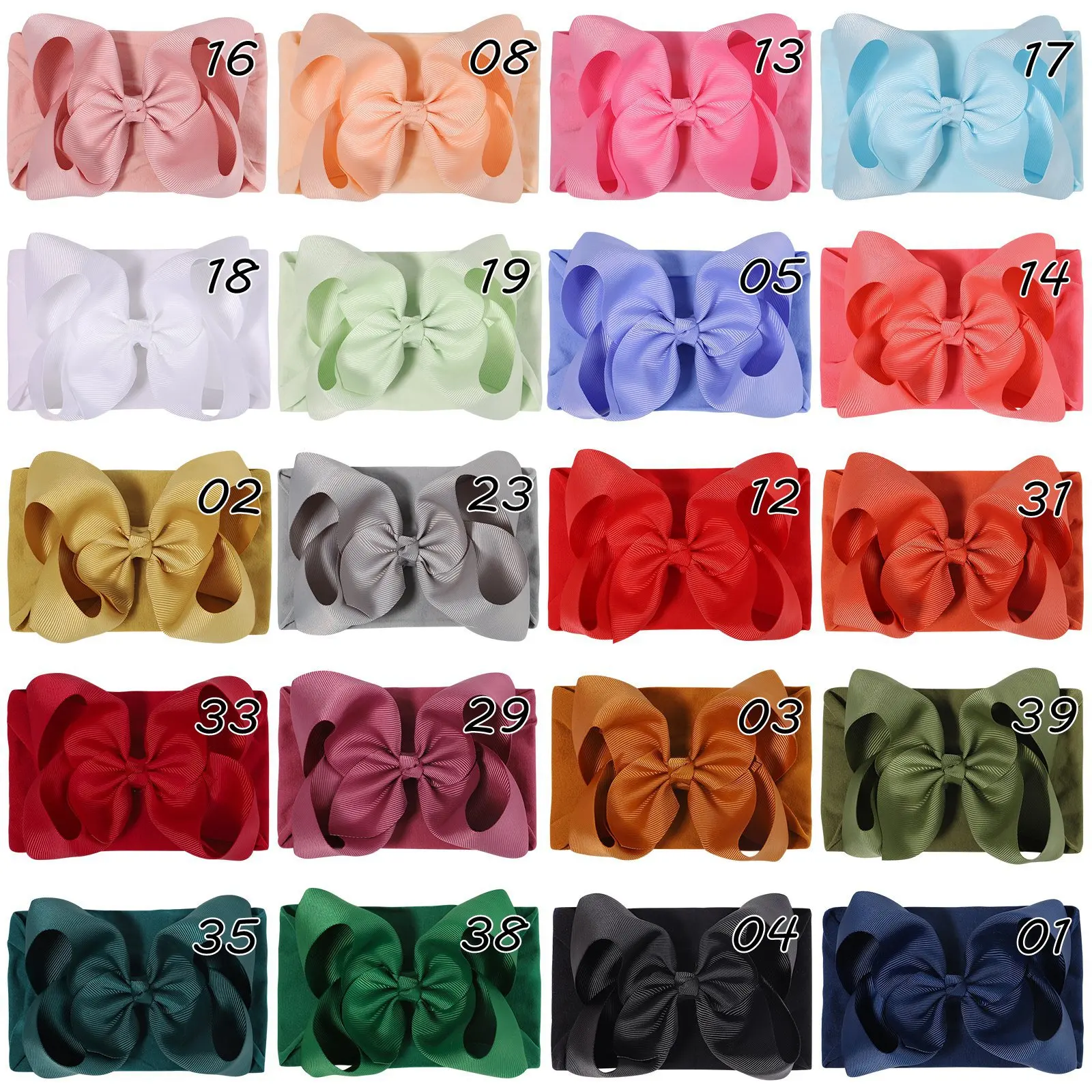 60 pack soft stretchy diy nylon headbands hair bands bows diy accessory for newborn baby girls with box 20pc/lot Large 5