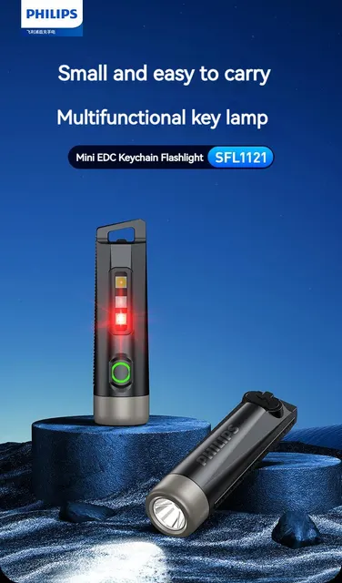 PHILIPS NEW EDC Flashlight LED Rechargeable Mini EDC Keychain Flashlights  Camping Lamp For Hiking Self Defense