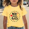100 Days Of School Print T-shirt Summer Fashion Casual Tees Children Girls Short Sleeve Round Neck Tops Pure Color Loose T Shirt 5
