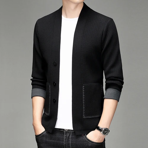 thumbnail image 1 of Chaqueta tipo cárdigan de punto de alta calidad para hombre, 1 of 5