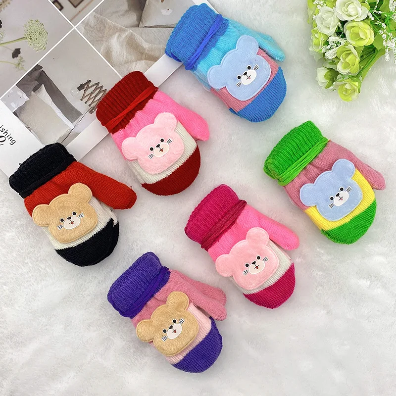New Cute Cartoon Cat Gloves Winter Thick Knit Baby Kids Newborn Mittens Children Keep Finger Warm Gloves for Baby 0-4 Years Old 3