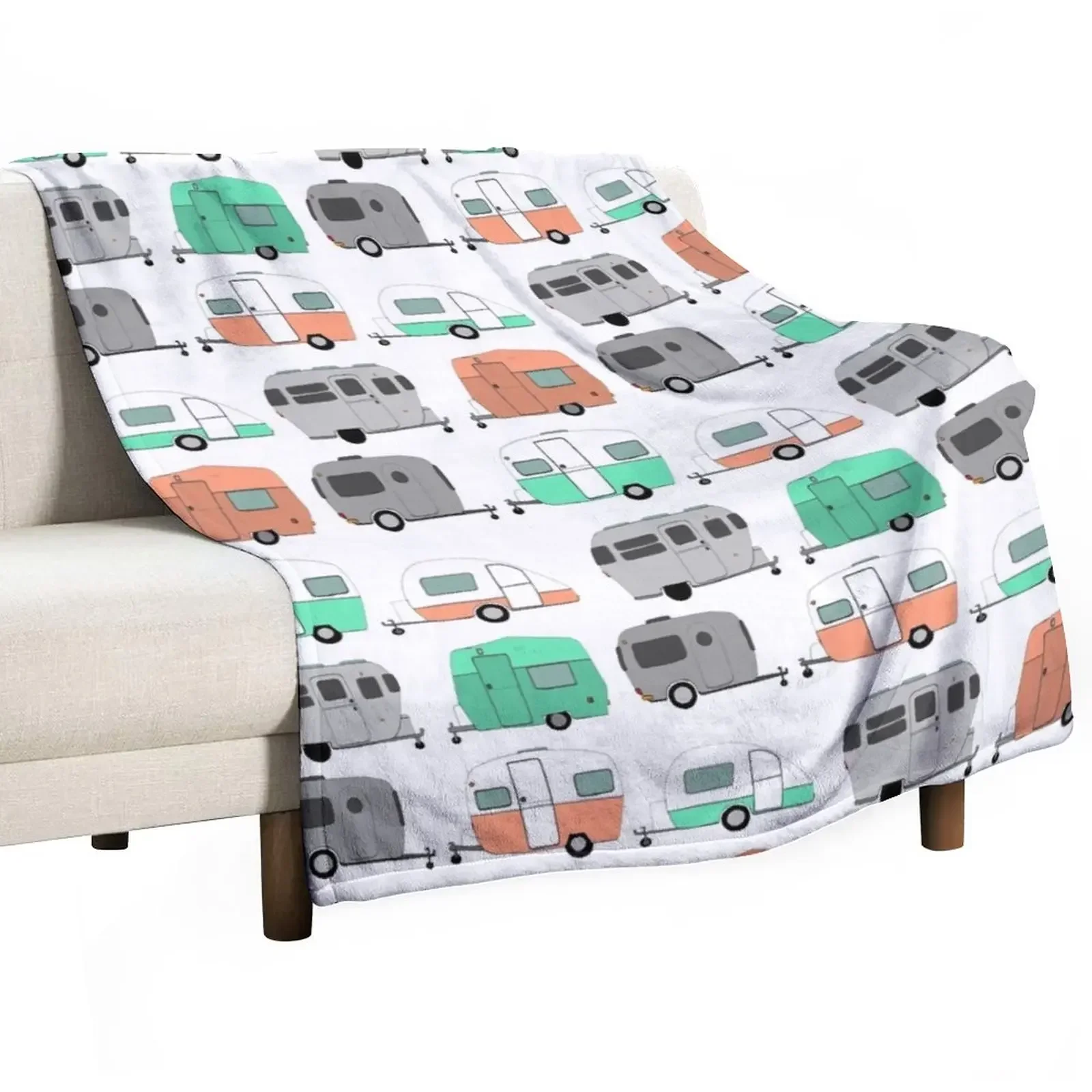 

Vintage Caravan Pattern Throw Blanket Flannel Fabric Soft Plaid Blankets